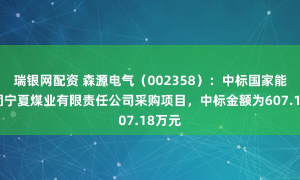 瑞银网配资 森源电气（002358）：中标国家能源集团宁夏煤业有限责任公司采购项目，中标金额为607.18万元